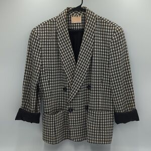 Vintage 70s Pendleton Women's Virgin Wool Blazer Large Houndstooth Black White